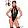 Teddy & Flogger Glossy Faux Leather Teddy with Plunging Neckline & Flogger Set