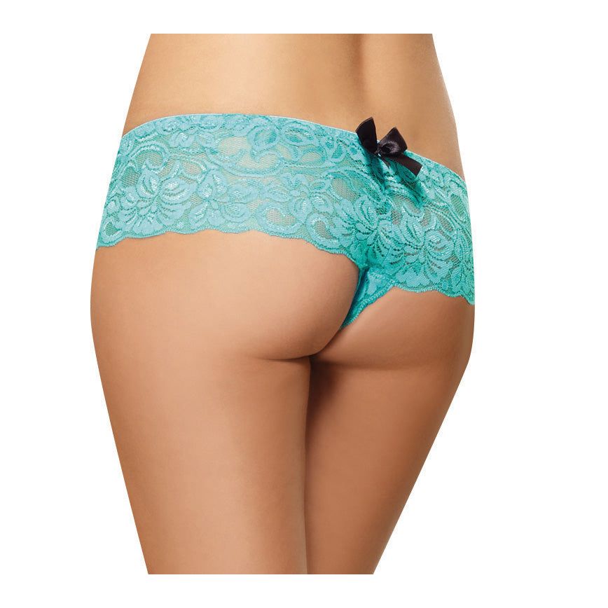 CSO Stretch Lace Open Crotch Boyshort in Turquoise - Luxury Comfort Size M