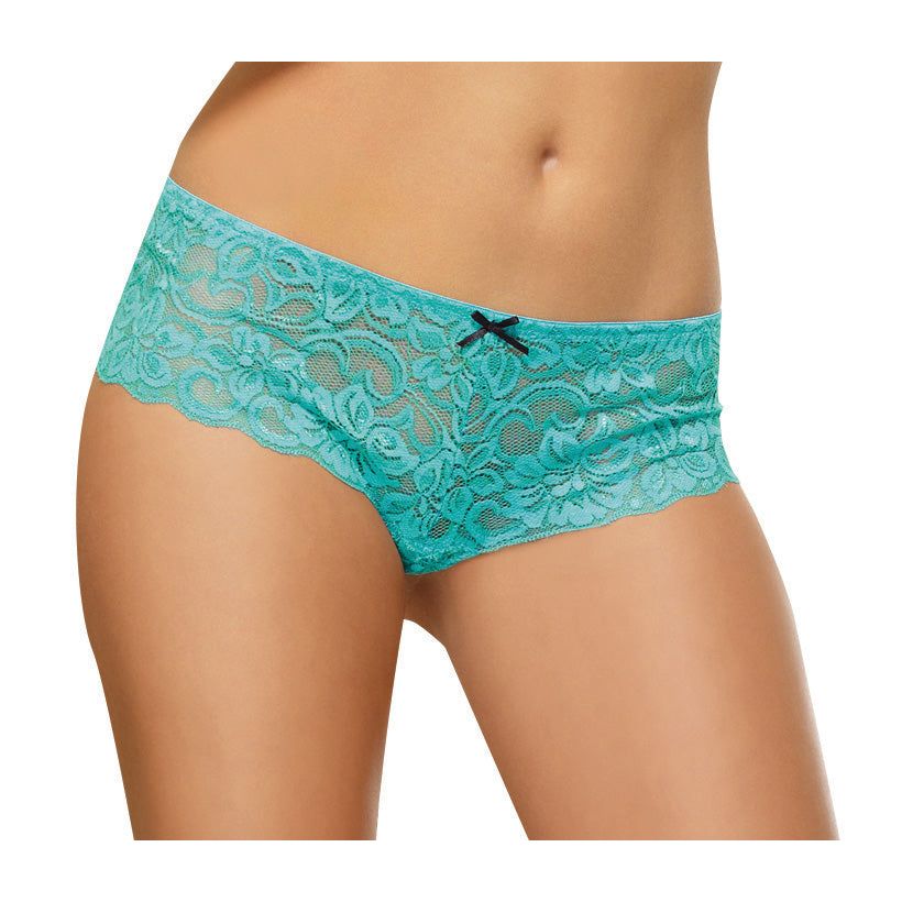 CSO Stretch Lace Open Crotch Boyshort in Turquoise - Luxury Comfort Size M