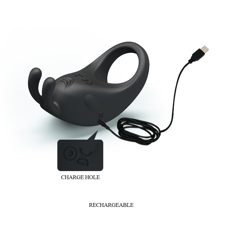 Cock Ring Rabbit Vibrator Black - Ergonomic, Rechargeable, 7 Vibrations for Ultimate Pleasure