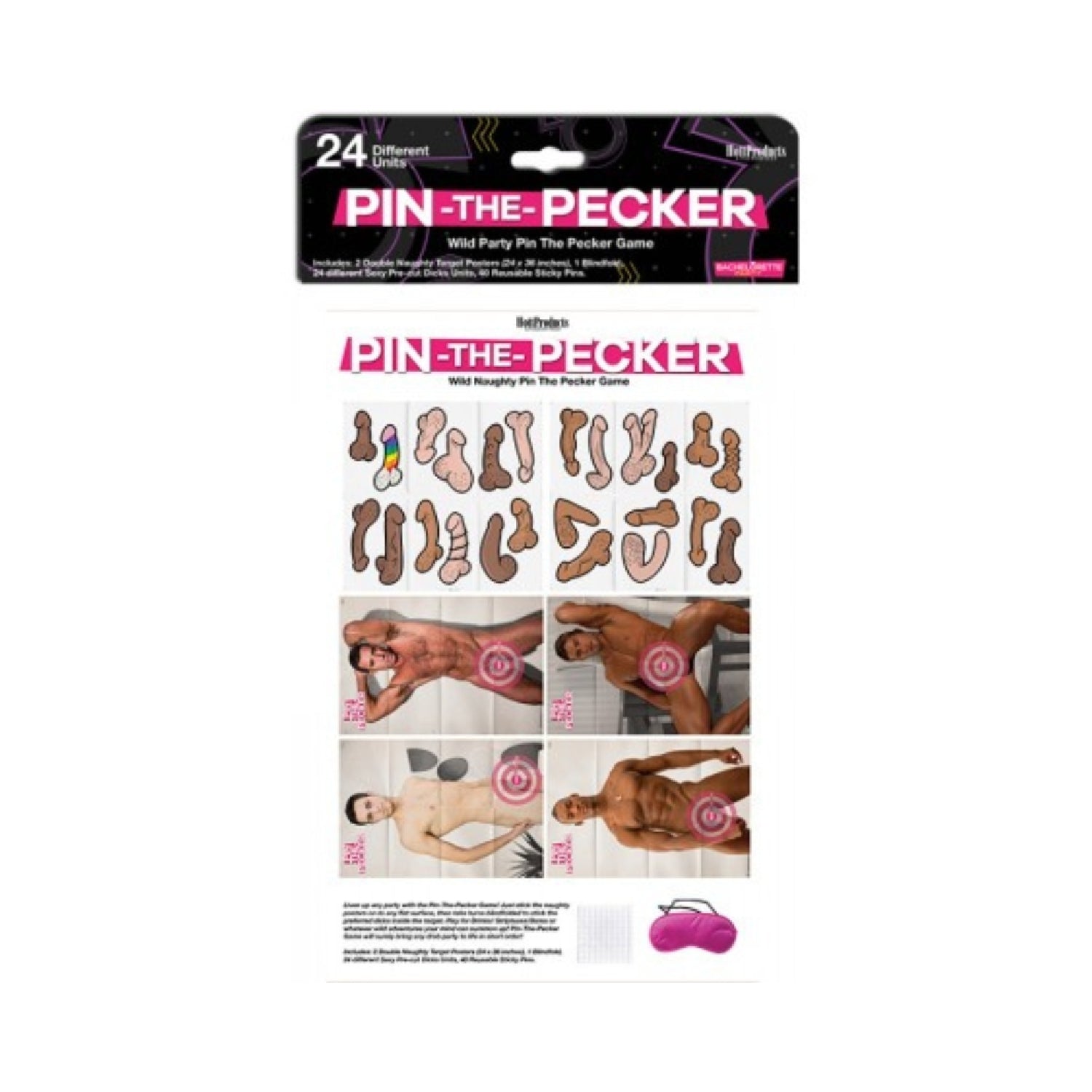 Pin The Pecker Party Game by Wild Party - Double Naughty Posters & Blindfold Included