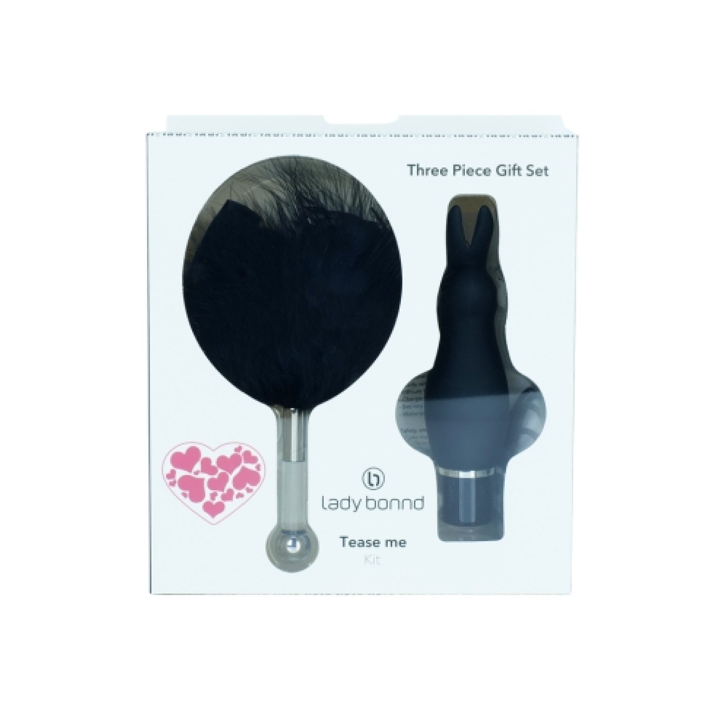 Lady Bonnd Tease Me 3-Piece Gift Set: Elegant Eye Mask, Tickle Feather & Vibrator