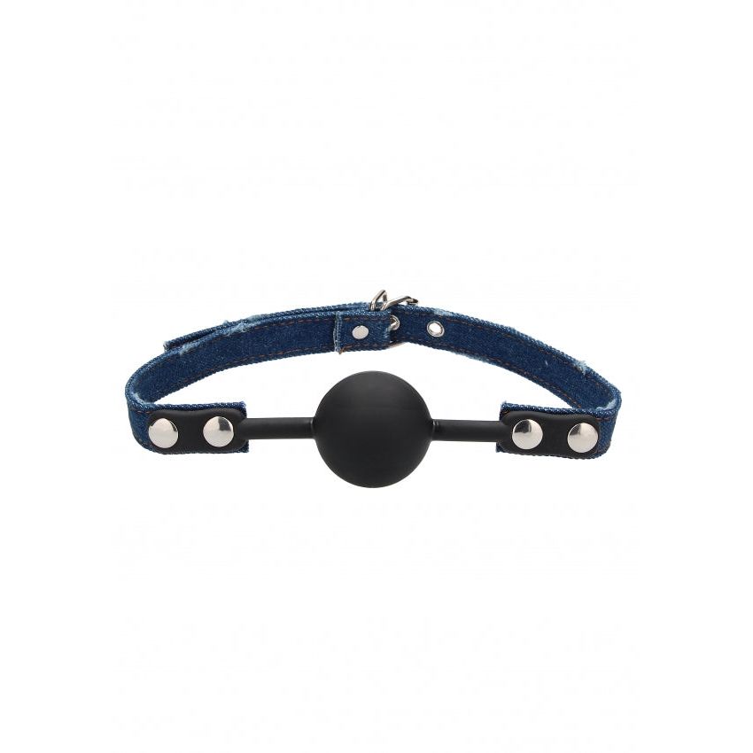 Silicone Ball Gag with Denim Straps - Luxurious Blue Restraint & Comfort