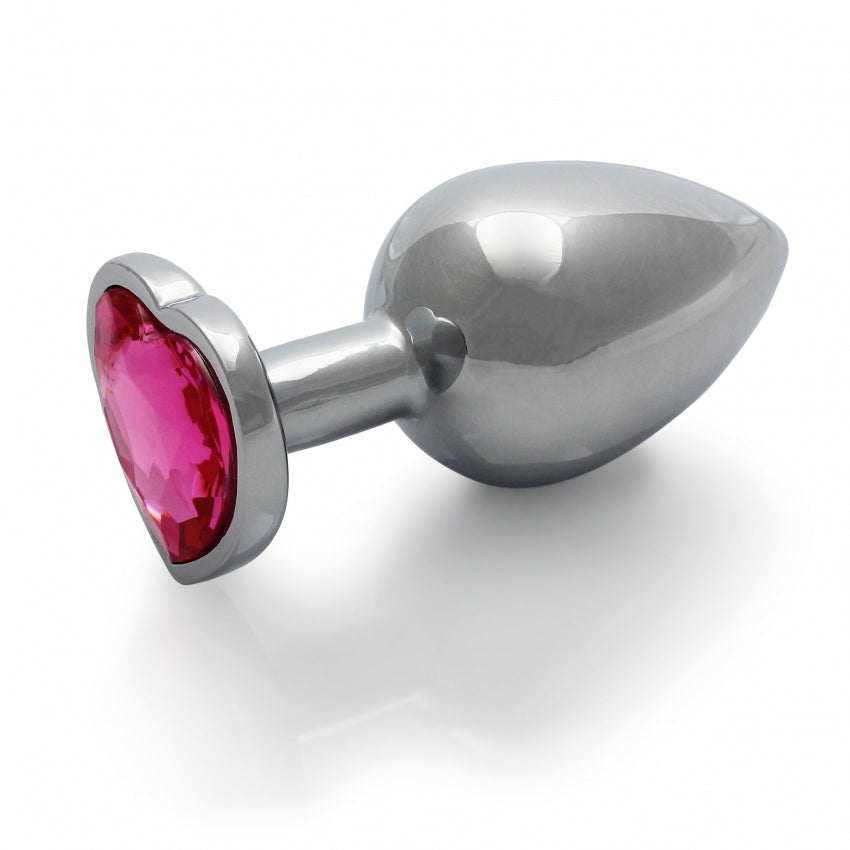 Heart Gem Large Butt Plug - Silver/Rubellite Pink, Body-Safe Aluminum Elegance