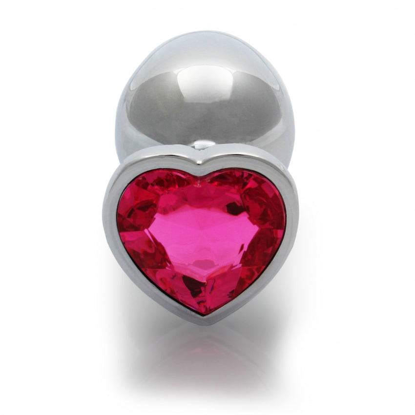 Heart Gem Large Butt Plug - Silver/Rubellite Pink, Body-Safe Aluminum Elegance
