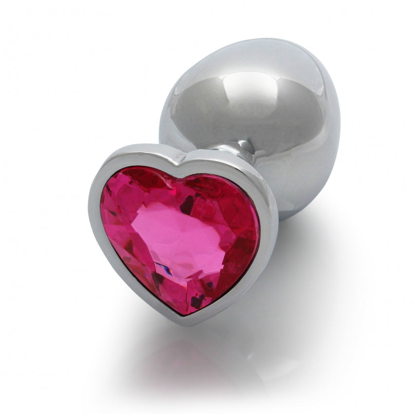 Heart Gem Large Butt Plug - Silver/Rubellite Pink, Body-Safe Aluminum Elegance