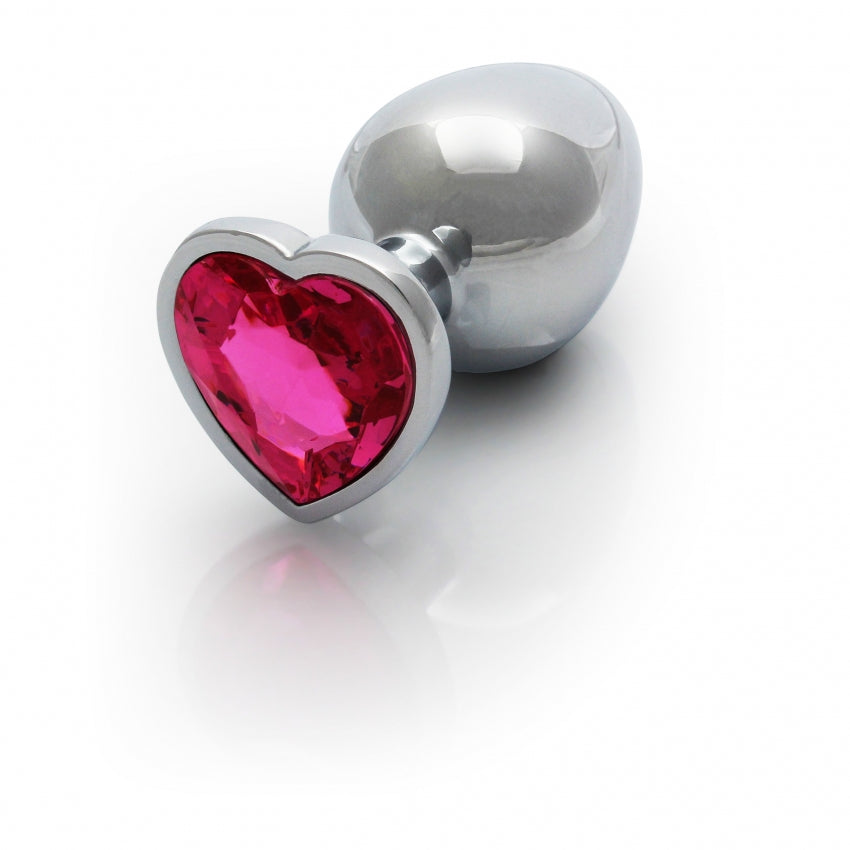 Heart Gem Large Butt Plug - Silver/Rubellite Pink, Body-Safe Aluminum Elegance