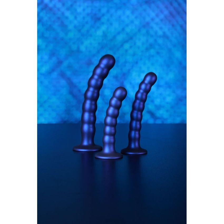 Beaded G-Spot Dildo by Ouch - 5” Metallic Blue Silicone Delight for Pleasure