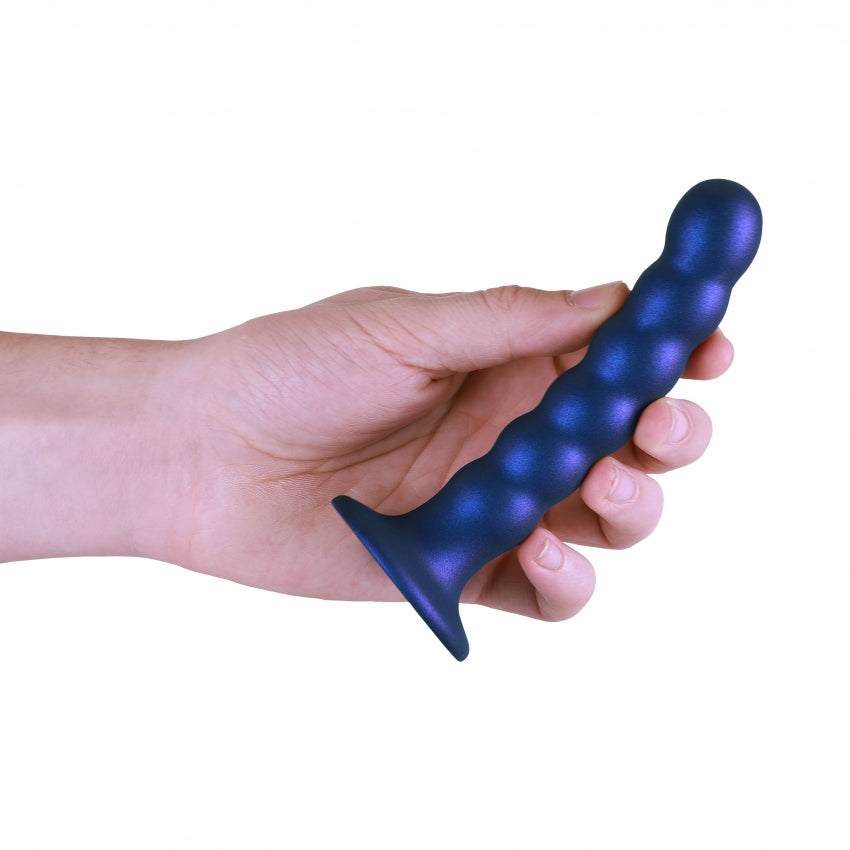 Beaded G-Spot Dildo by Ouch - 5” Metallic Blue Silicone Delight for Pleasure