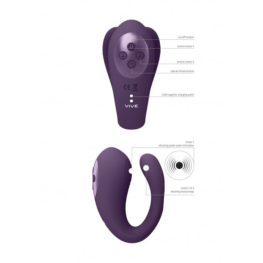 Yoko Triple Action Vibrator with Dual Prongs & Clitoral Pulse Wave - Purple