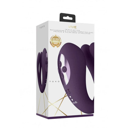 Yoko Triple Action Vibrator with Dual Prongs & Clitoral Pulse Wave - Purple