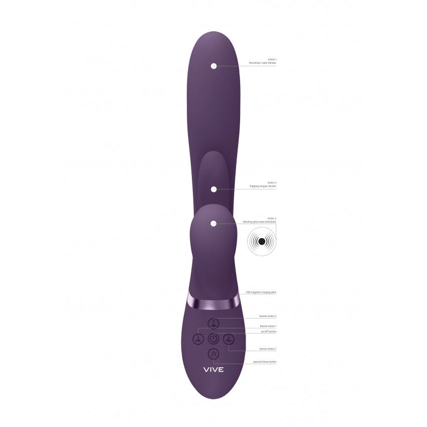 Kura Thrusting G-Spot Vibrator with Flapping Tongue & Pulse Wave - Purple