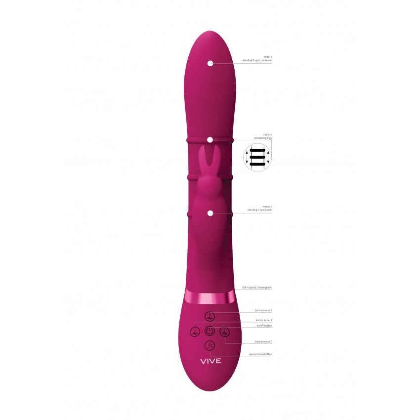 VIVE G-Spot Rabbit Vibrator with Up & Down Stimulating Rings - Pink Delight