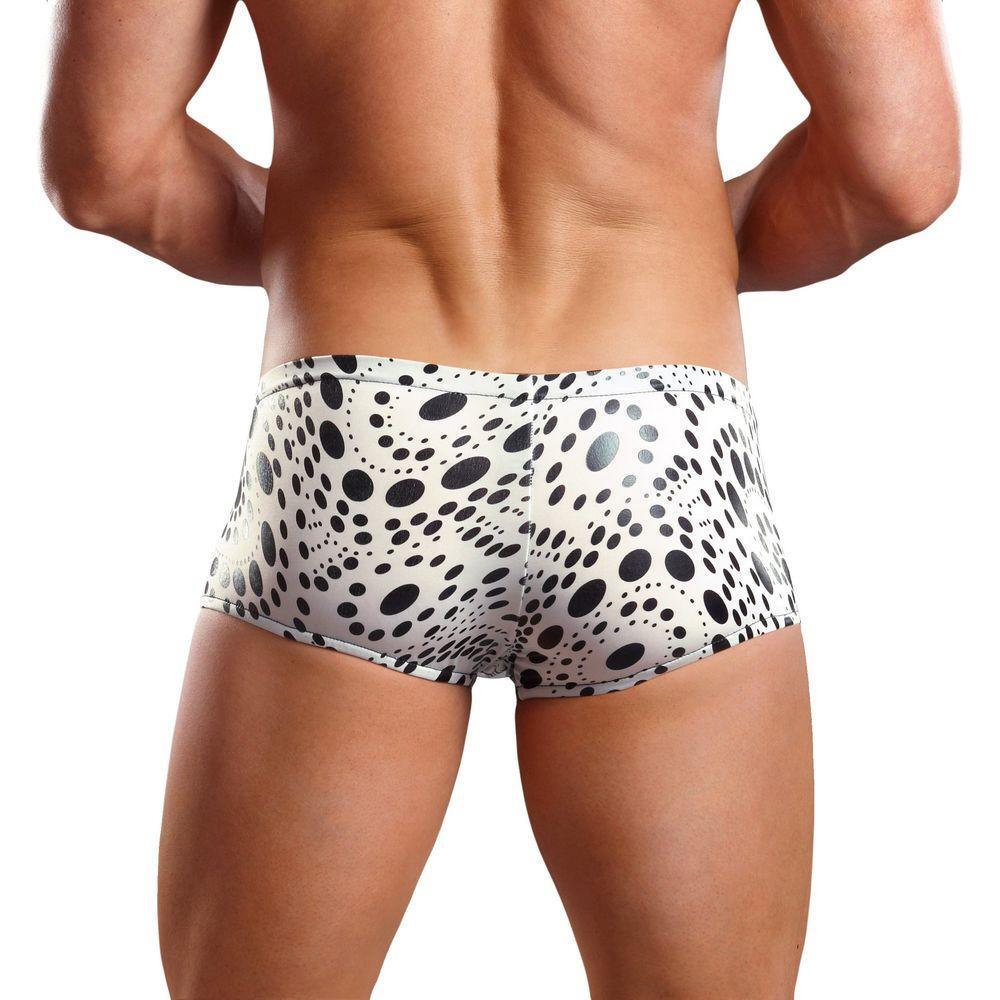 Male Power Tear Drop Collection Zipper Short - Sensual Black Circle Print Men's Erotic Mesh Jock Underwear - Adult Naughty Store