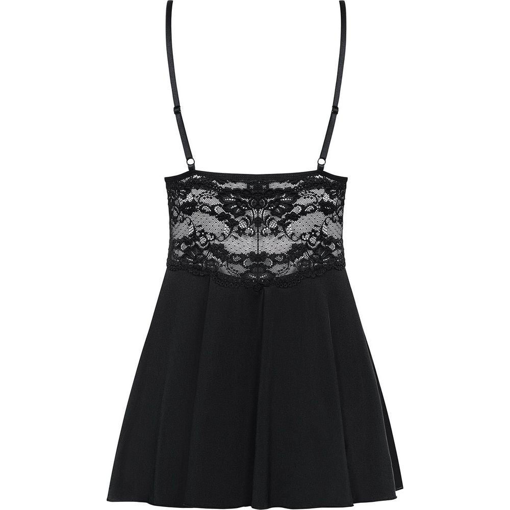 Introducing the Sensual Pleasures Classic Babydoll and Thong Set in Black - The Ultimate Seduction Ensemble for Women - Adult Naughty Store