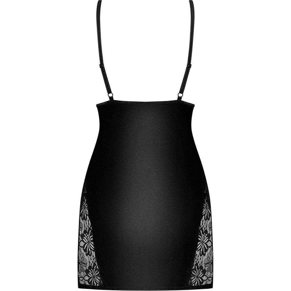 Introducing the Seductive Satin Lace Chemise and Thong Set in Black - The Ultimate Sensual Delight for Women - Adult Naughty Store