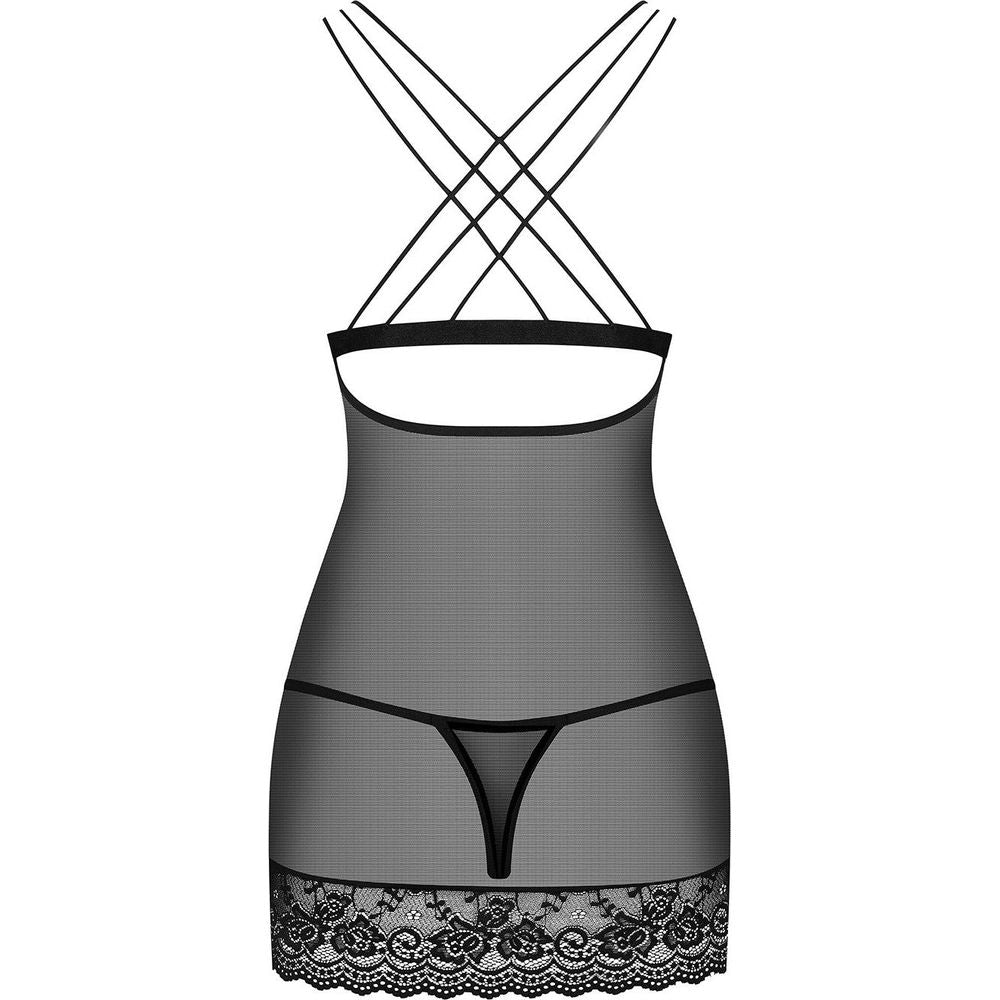 Adult Naughty Store: Tempting Black Mesh and Lace Chemise And Thong Set - Sensual Lingerie for Women - Adult Naughty Store