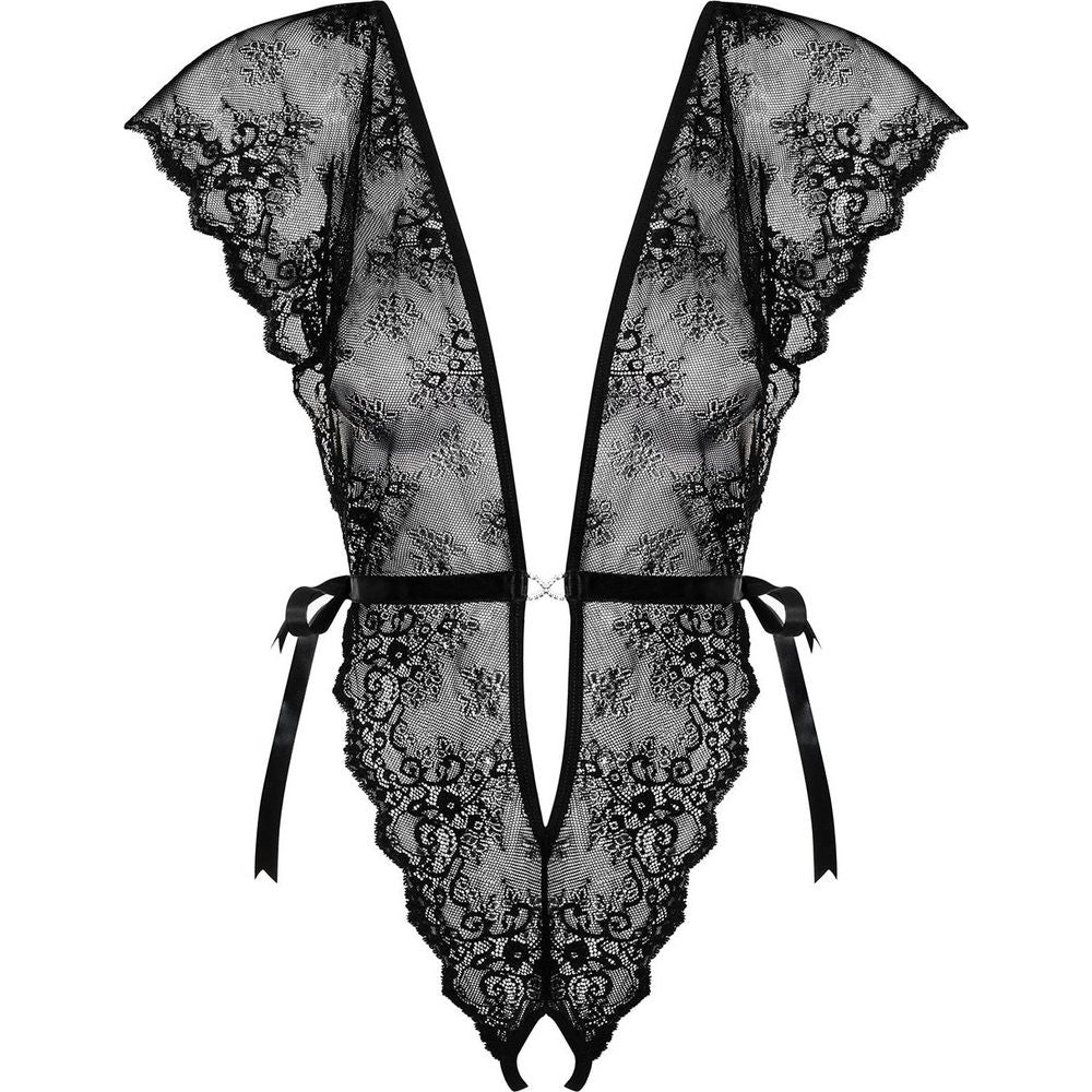 Introducing the Sensual Pleasures Lace Teddy - Exquisite Floral Motif, Alluring Design, Ultimate Seduction in Black - Adult Naughty Store