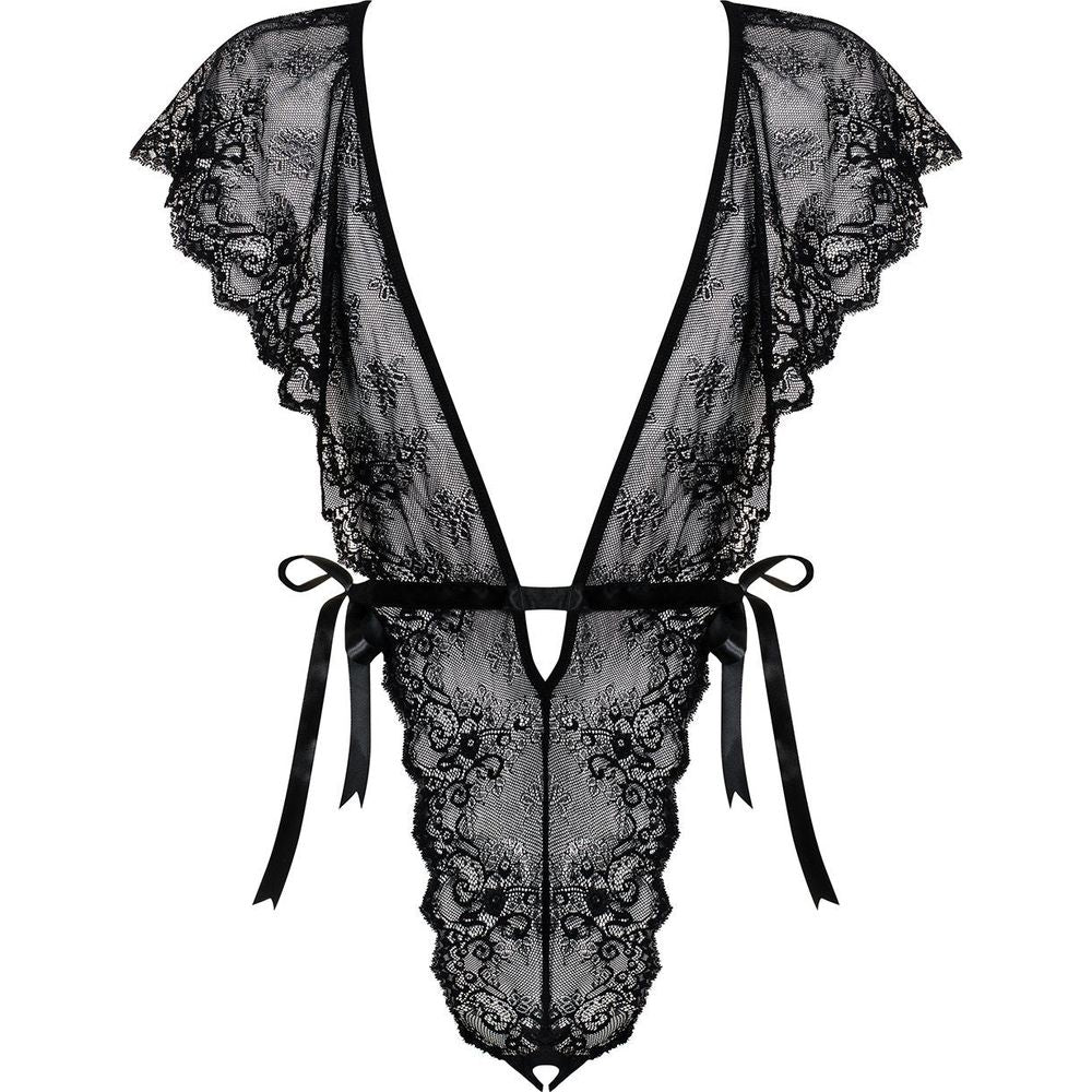 Introducing the Sensual Pleasures Lace Teddy - Exquisite Floral Motif, Alluring Design, Ultimate Seduction in Black - Adult Naughty Store