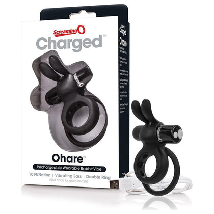 Charged Ohare Black Rechargeable Double Cock Ring for Clitoral Stimulation - Model OH-2001 - Male and Female Pleasure - Black - Adult Naughty Store