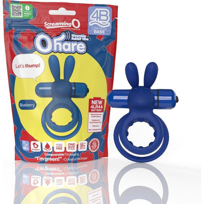 Screaming O 4B Ohare Wearable Blueberry Rabbit Vibrating Ring - Child-Safe, 5 Speeds, 1 Pulse, Unisex, Clitoral Stimulation, Waterproof - Adult Naughty Store