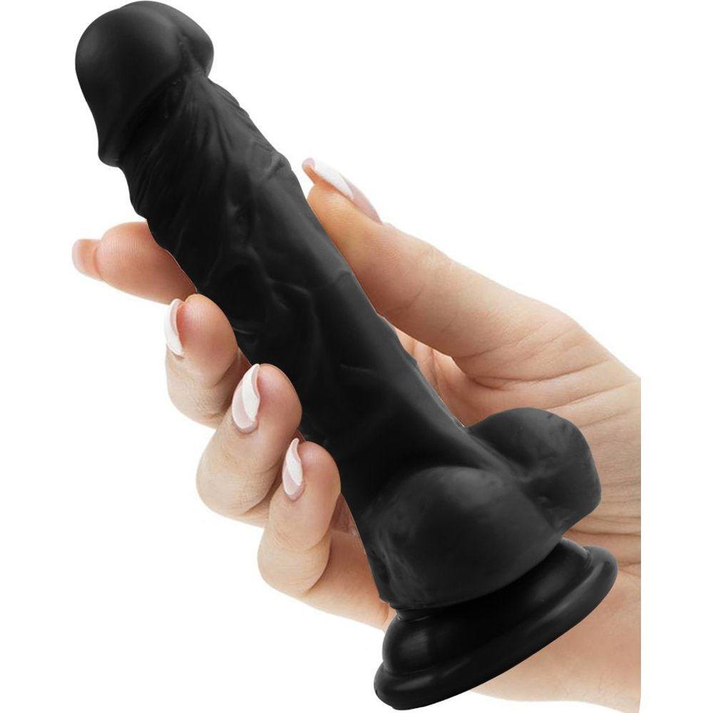 PALOQUETH Realistic Ultra-Soft Dildo For Beginners With Flared Suction Cup Base For Hands-Free Play, Flexible Dildo With Curved Shaft And Balls For Vaginal G-Spot And Anal Play Black 6.7 Inch