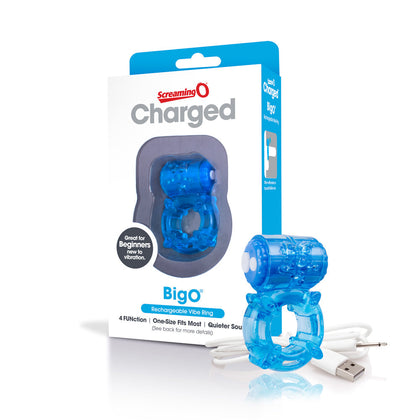 Big O's Charged 3-Speed Rechargeable Vibrating Cock Ring Model 817483013164 for Men - Intense Pleasure, Blue - Adult Naughty Store
