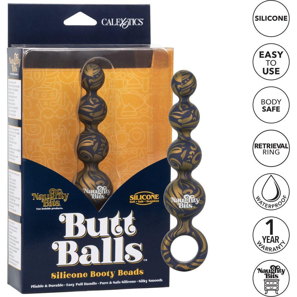 Calexotics Naughty Bits: Butt Balls Silicone Booty Beads - Model X1 - Unisex Anal Pleasure Toy - Golden Marbled - Adult Naughty Store