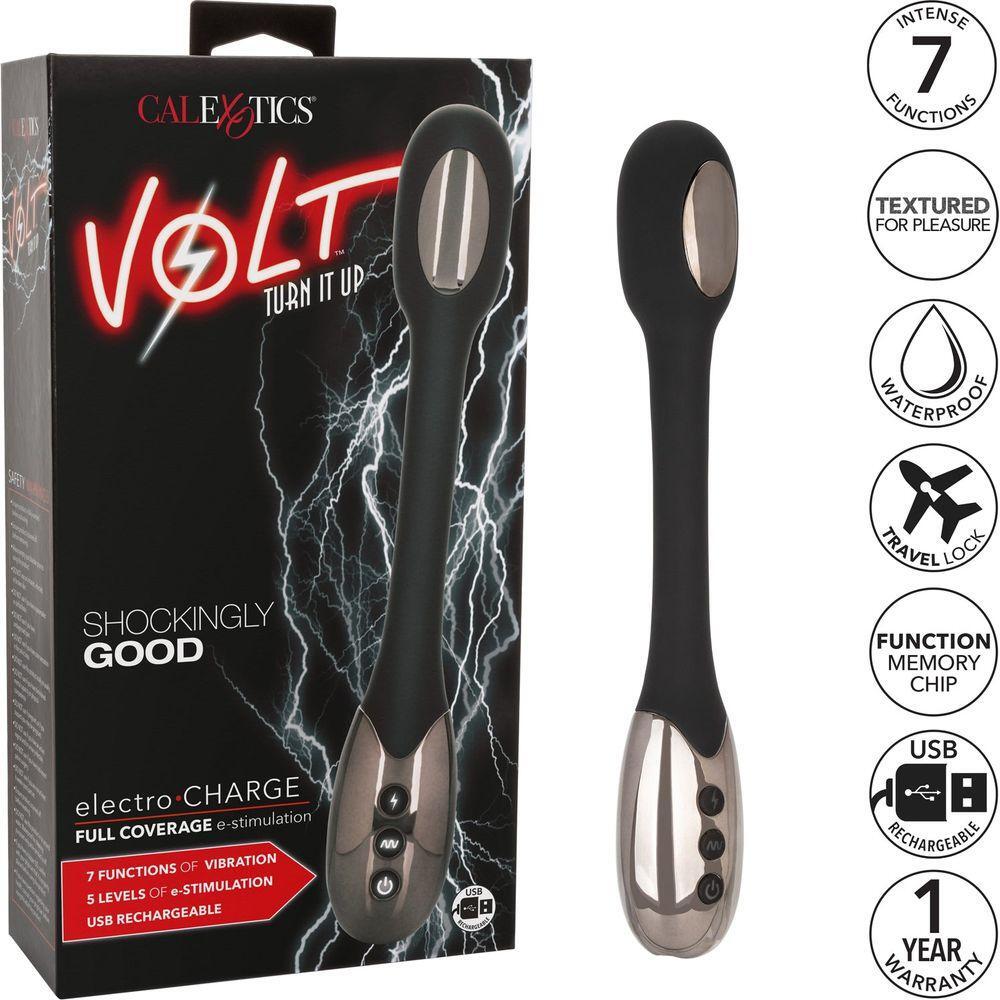 Volt Electro-Charge Wand Vibrator by Calextics - Powerful Electro-Stimulation Massager for Intense Pleasure - Model VEW-500 - Unisex - Full-Body Stimulation - Sleek Black - Adult Naughty Store