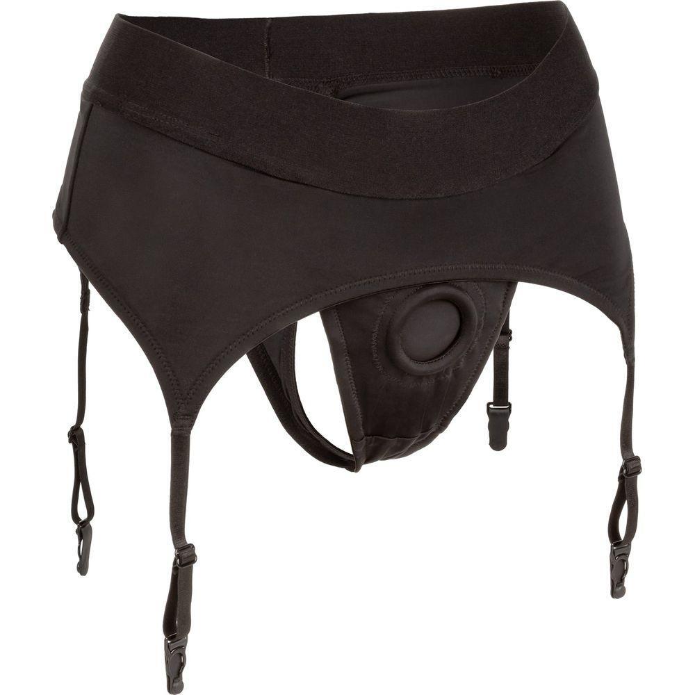 Caletics Boundless Thong with Garter Dildo Harness - Model X1 | Unisex - Pleasure for All Areas | Sensual Black - Adult Naughty Store