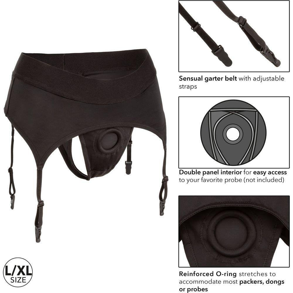 Caletics Boundless Thong with Garter Dildo Harness - Model X1 | Unisex - Pleasure for All Areas | Sensual Black - Adult Naughty Store
