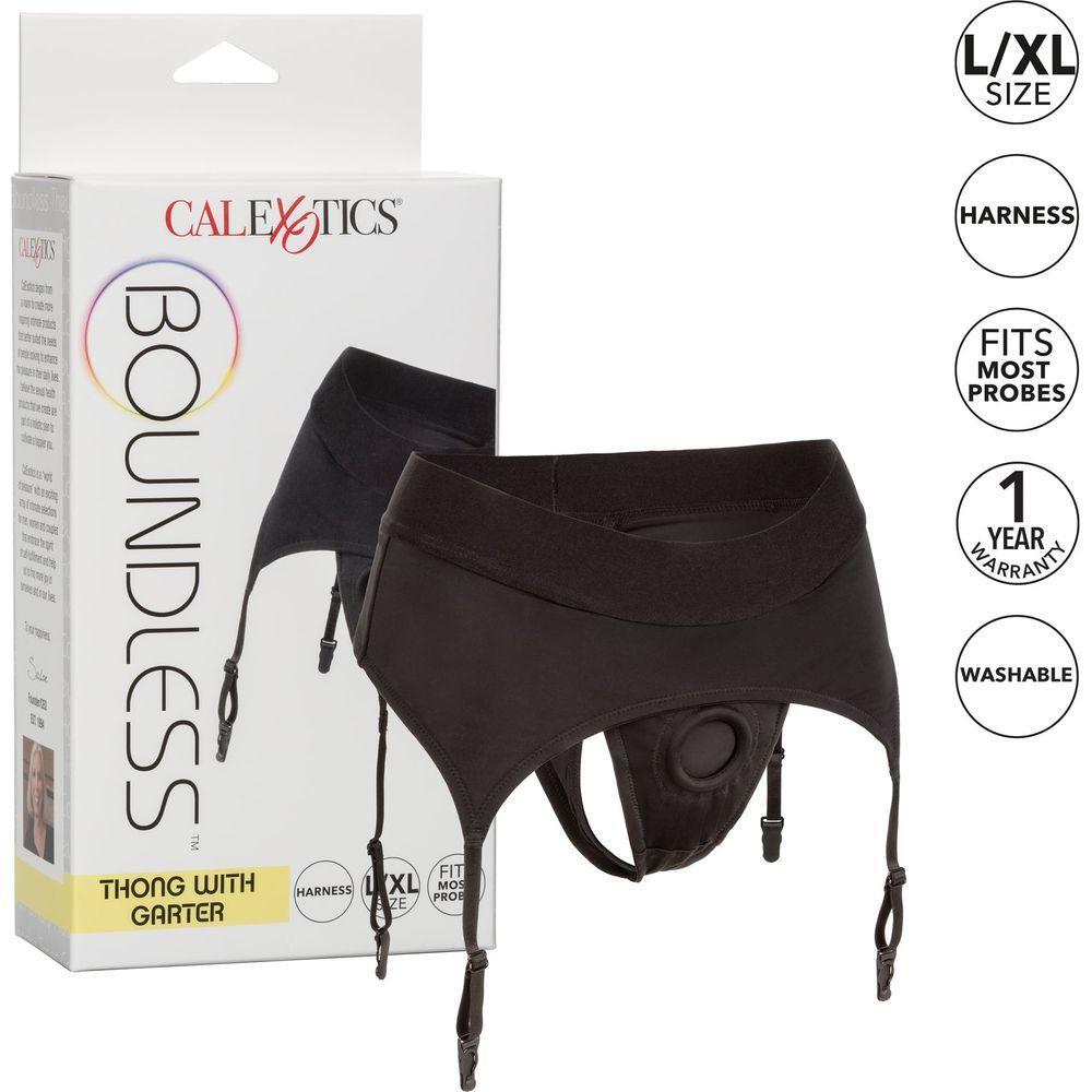Caletics Boundless Thong with Garter Dildo Harness - Model X1 | Unisex - Pleasure for All Areas | Sensual Black - Adult Naughty Store