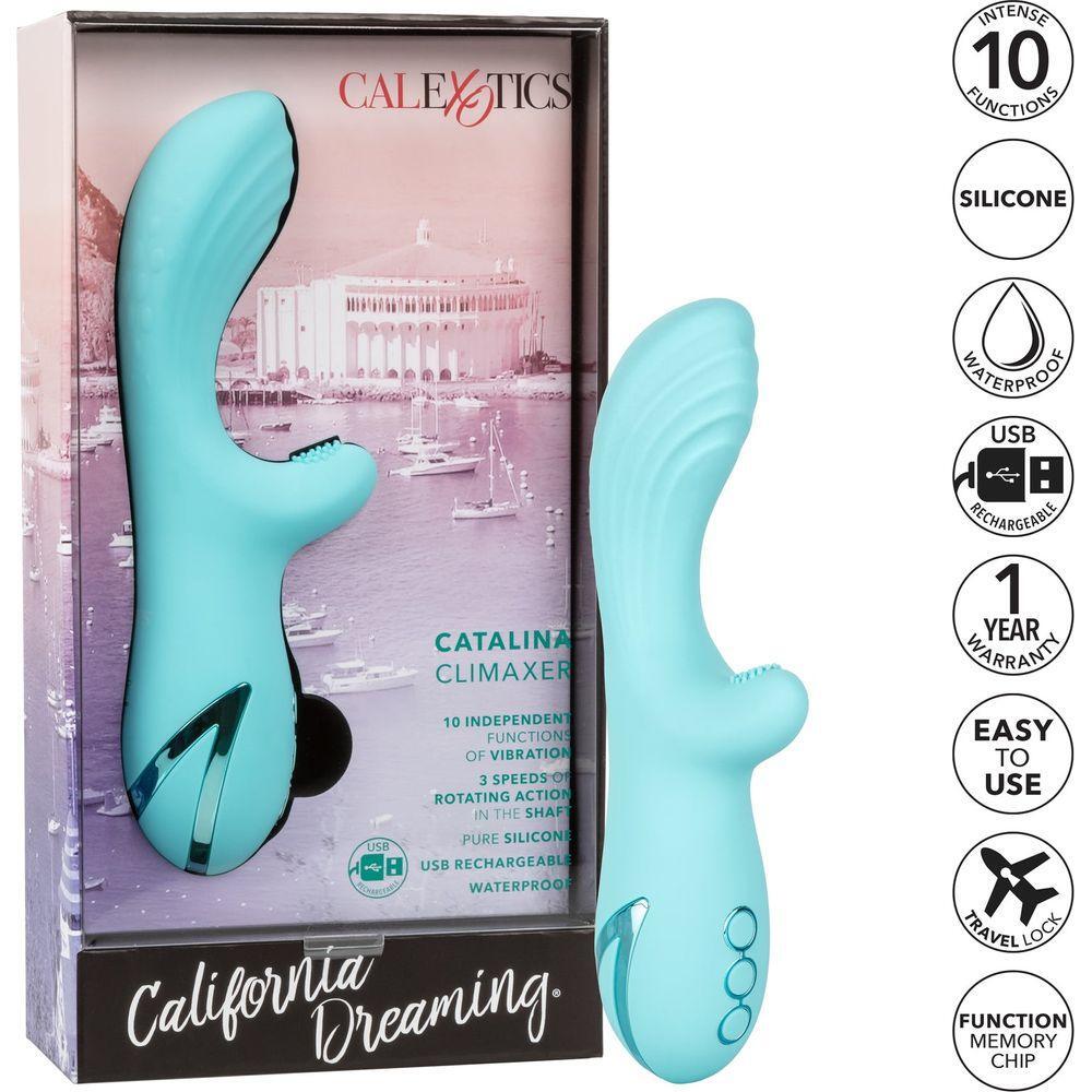 CalExtics Rabbit California Dreaming Catalina Climaxer Vibrator - Intense Pleasure for Women - Dual Stimulation - 10 Vibration Functions - 3 Rotation Speeds - Waterproof - Teal - Adult Naughty Store