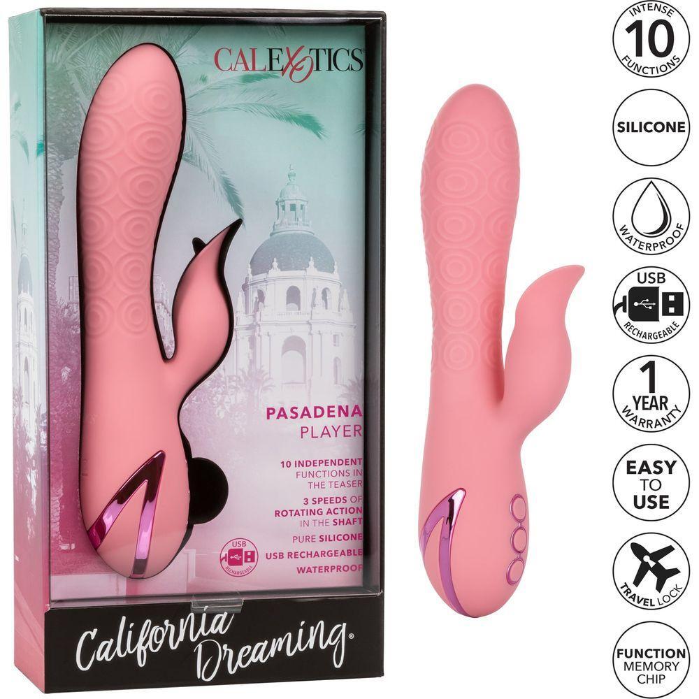 CalExtics Rabbit California Dreaming Pasadena Player Vibrator - Intense Pleasure for Her, G-Spot Stimulation, 10 Vibration Functions, 3 Rotation Speeds, Tongue-Like Teaser, Luxurious Silicone - Adult Naughty Store