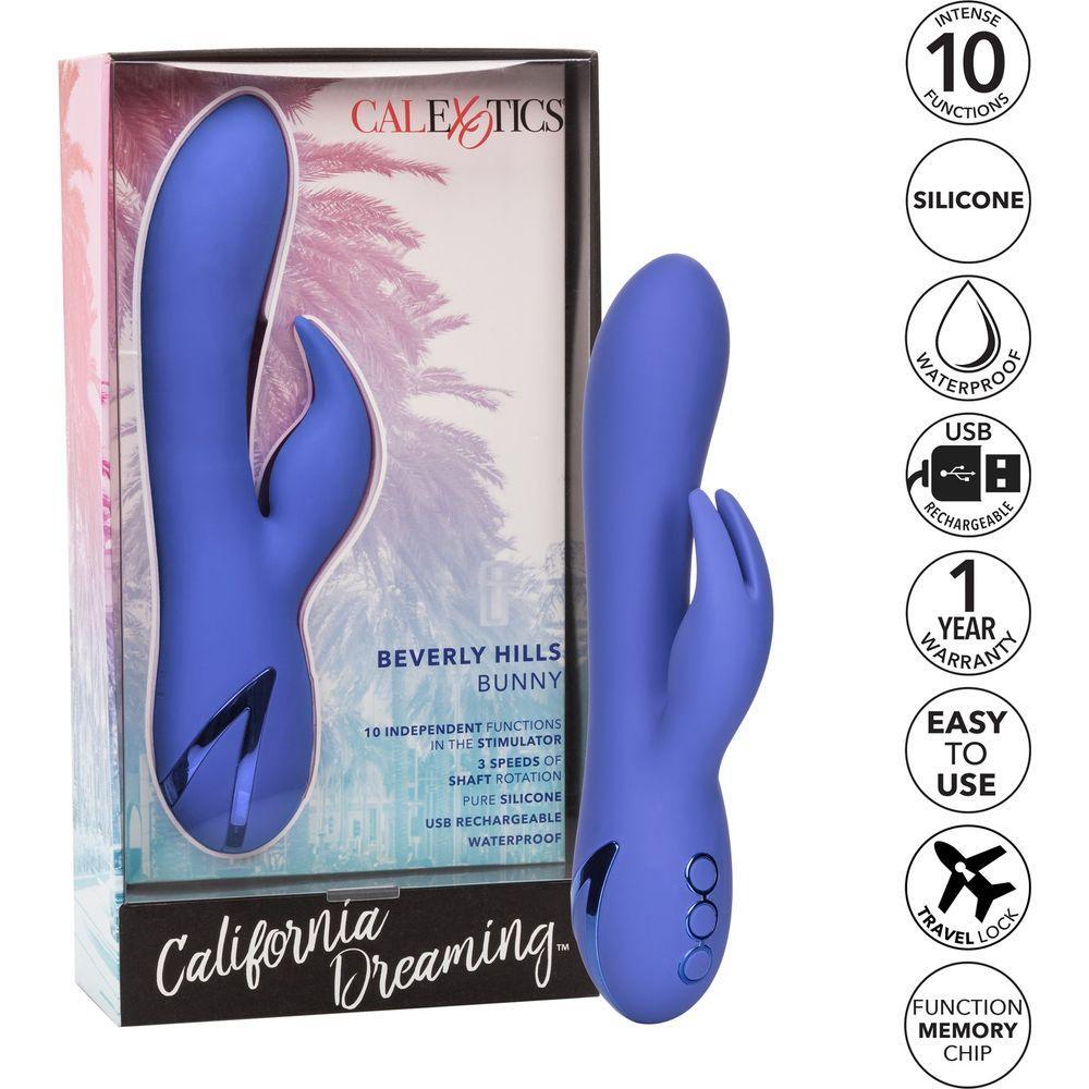 CalExtics Rabbit California Dreaming Beverly Hills Bunny Vibrator - Ultimate Pleasure for Women - Dual Stimulation - 10 Vibration Functions - 3 Shaft Rotation Functions - Waterproof - Pink - Adult Naughty Store