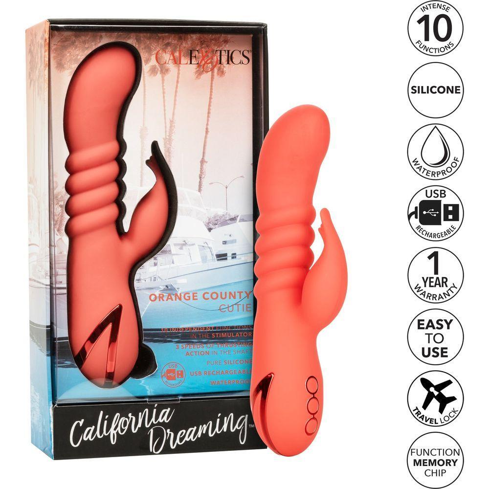 CalExtics Rabbit California Dreaming Orange County Cutie Vibrator - Multi-Function G-Spot Stimulation Toy for Women - Model CDR-OC-001 - Orange - Adult Naughty Store
