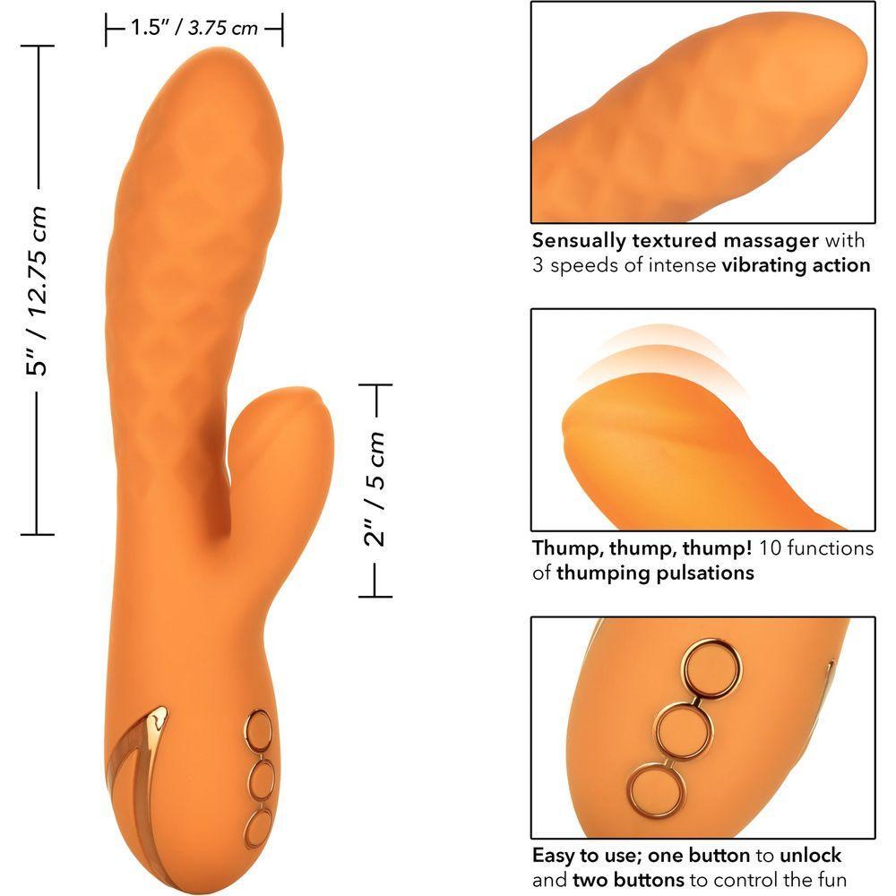 CalExtics Rabbit California Dreaming Newport Beach Babe Vibrator - Intense Pleasure for Her, Thumping Teaser, 10 Functions, 3 Speeds, Sensually Textured Shaft, Ocean Blue - Adult Naughty Store