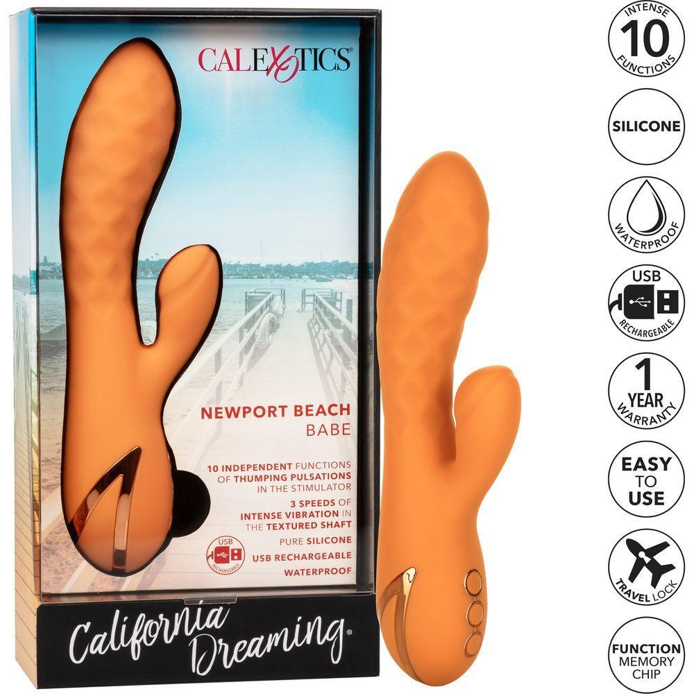 CalExtics Rabbit California Dreaming Newport Beach Babe Vibrator - Intense Pleasure for Her, Thumping Teaser, 10 Functions, 3 Speeds, Sensually Textured Shaft, Ocean Blue - Adult Naughty Store