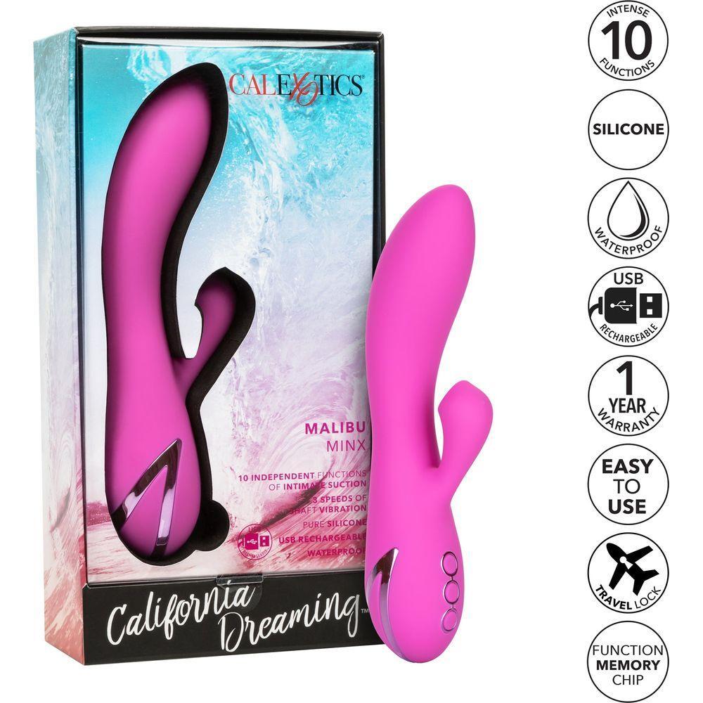 CalExtics Rabbit California Dreaming Malibu Minx Vibrator - Powerful Clitoral Suction and Vibration Pleasure Toy for Women - 10 Functions - Knee-Shaking Stimulation - Sultry Midnight Blue - Adult Naughty Store