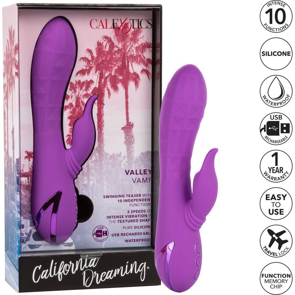 CalExtics Rabbit California Dreaming Valley Vamp Vibrator - Dual Action Pleasure Toy for Women - Swinging Teaser, Rhythmic Stimulation - 3 Speeds - Deep Purple - Adult Naughty Store