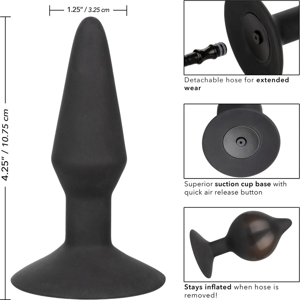 CalExotics Medium Silicone Inflatable Anal Butt Plug - Model X23, Unisex, Pleasure Enhancer, Midnight Black - Adult Naughty Store