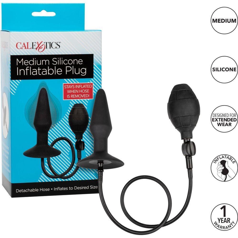 CalExotics Medium Silicone Inflatable Anal Butt Plug - Model X23, Unisex, Pleasure Enhancer, Midnight Black - Adult Naughty Store