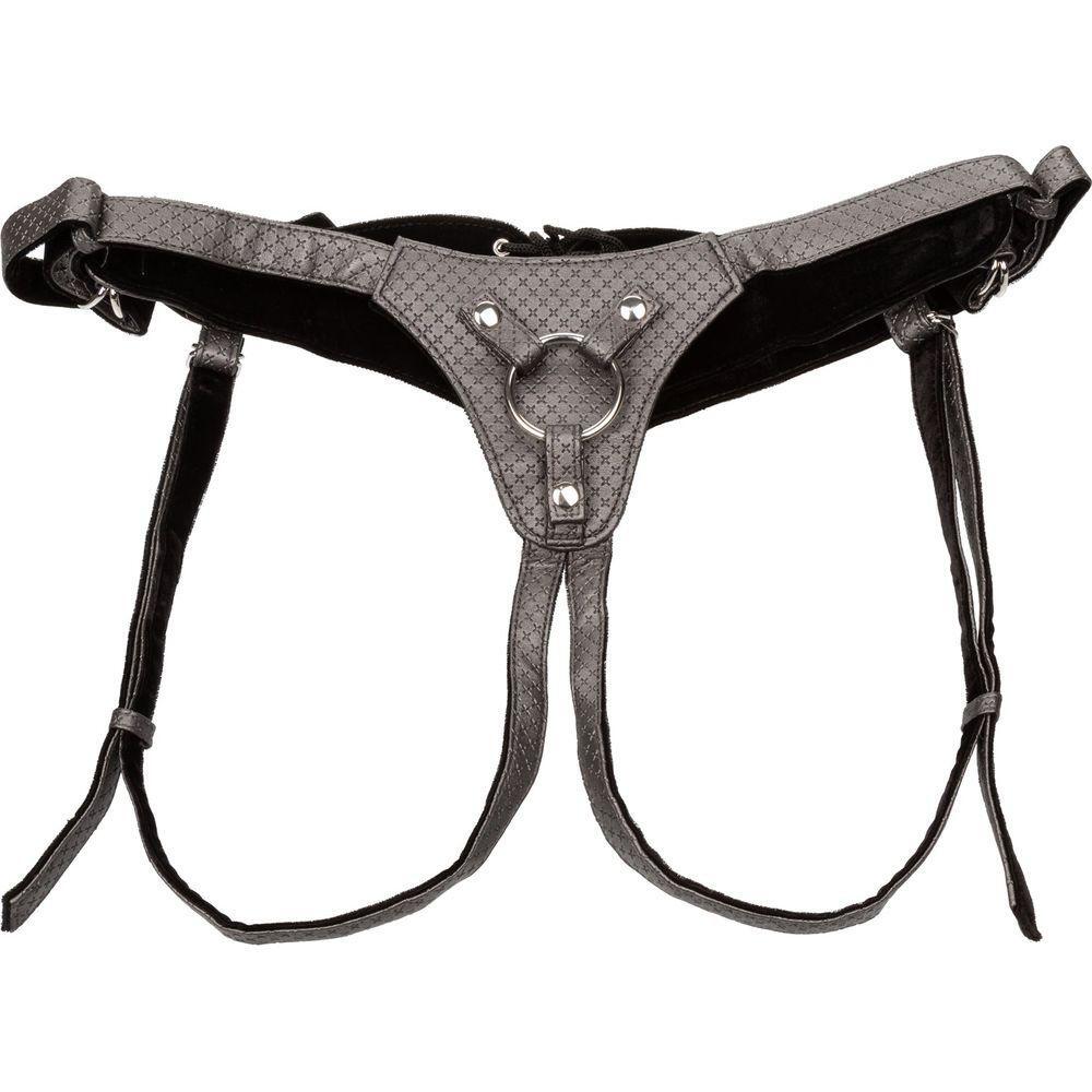 Introducing the Luxurious Her Royal Harness™ Regal Queen Crotchless Dildo Harness - Pewter - Adult Naughty Store