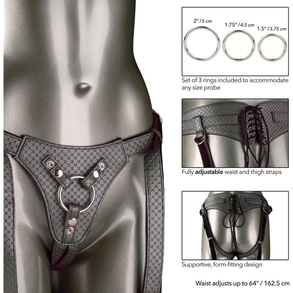 Introducing the Luxurious Her Royal Harness™ Regal Queen Crotchless Dildo Harness - Pewter - Adult Naughty Store