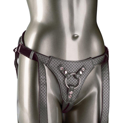 Introducing the Luxurious Her Royal Harness™ Regal Queen Crotchless Dildo Harness - Pewter - Adult Naughty Store