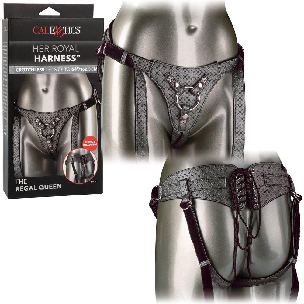 Introducing the Luxurious Her Royal Harness™ Regal Queen Crotchless Dildo Harness - Pewter - Adult Naughty Store