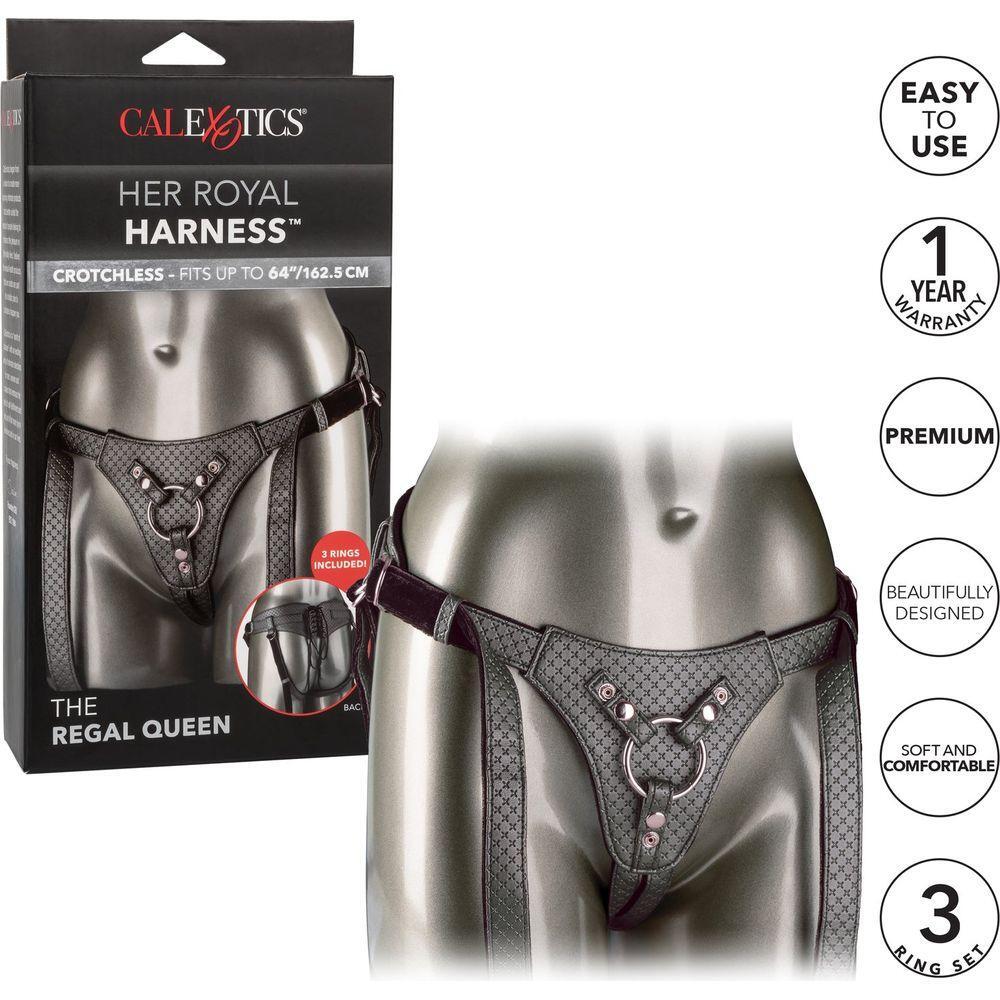 Introducing the Luxurious Her Royal Harness™ Regal Queen Crotchless Dildo Harness - Pewter - Adult Naughty Store
