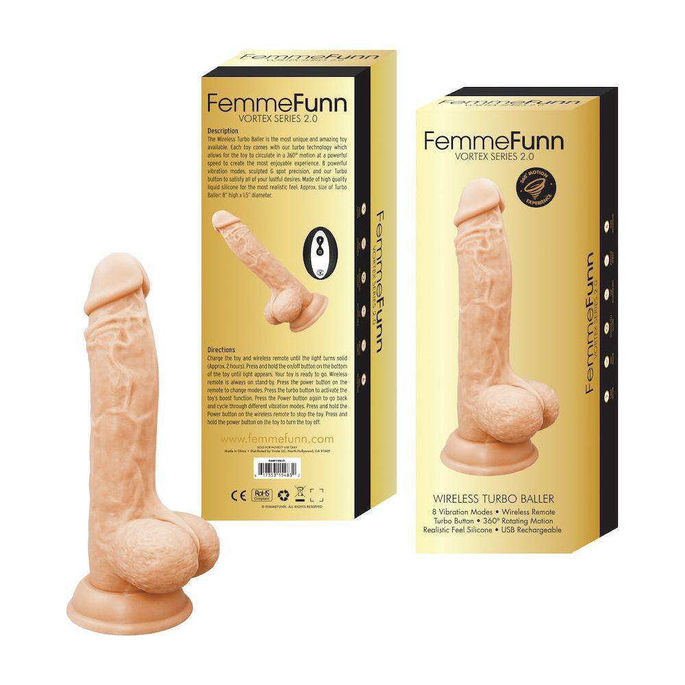 Femme Fun Turbo Baller 2.0 Nude Dong Vibrating Dildo - Ultimate Pleasure for Women - Model FF-TB2.0 - Realistic Silicone - Wireless Remote - G-Spot Stimulation - Nude - Adult Naughty Store
