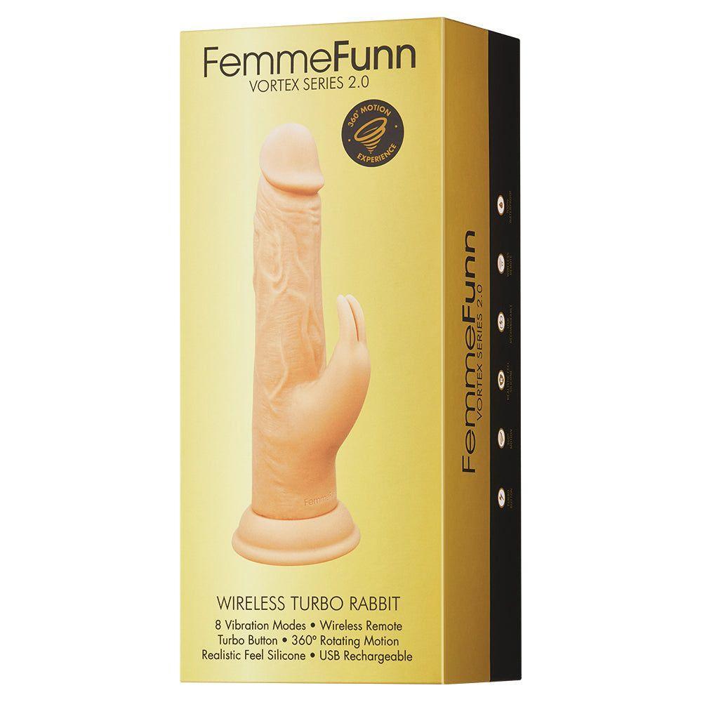 Femme Fun Turbo Rabbit 2.0 Silicone Vibrating Dildo - Dual Stimulation for Women - G-Spot and Clitoral Pleasure - Nude - Adult Naughty Store
