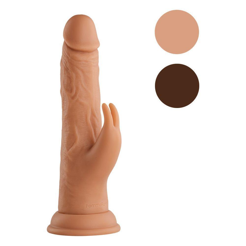 Femme Fun Turbo Rabbit 2.0 Silicone Vibrating Dildo - Dual Stimulation for Women - G-Spot and Clitoral Pleasure - Nude - Adult Naughty Store